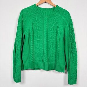 GAP Bright Green Cable Knit Crewneck Sweater, Size M Tall